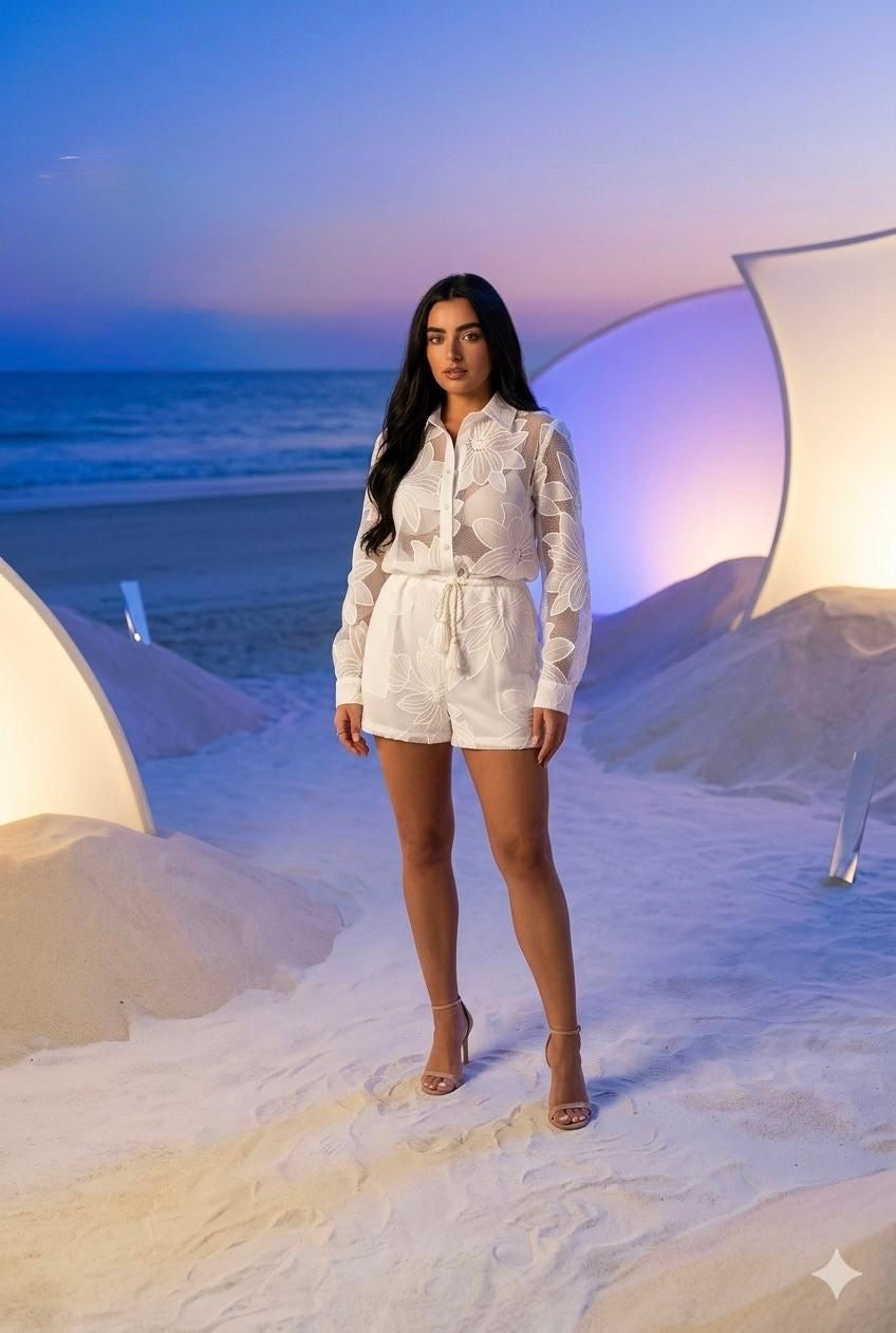 ✨ Floral Lace Shirt Romper