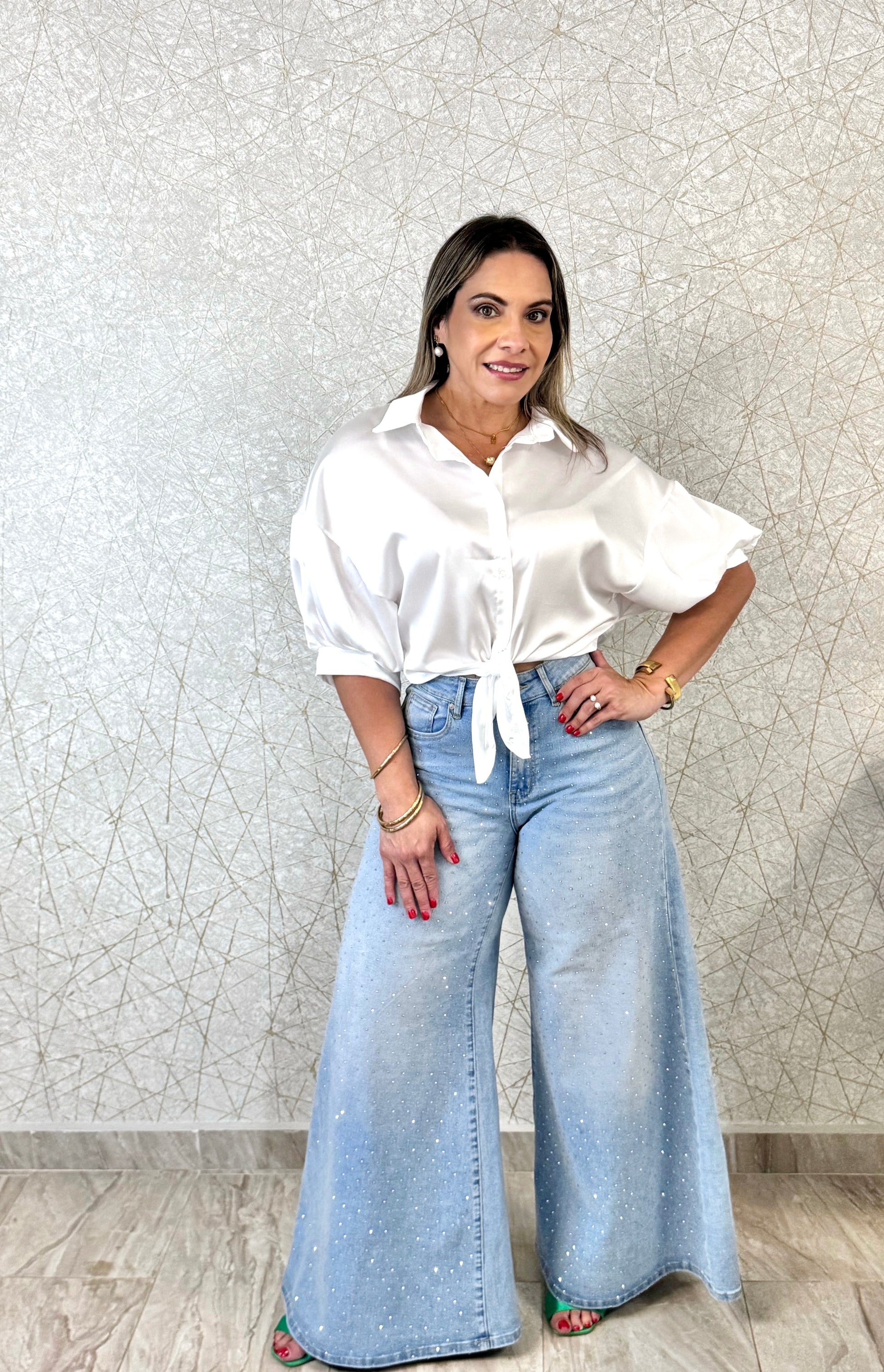 Crystal Denim Palazzo - Marca Italiana 🇮🇹
