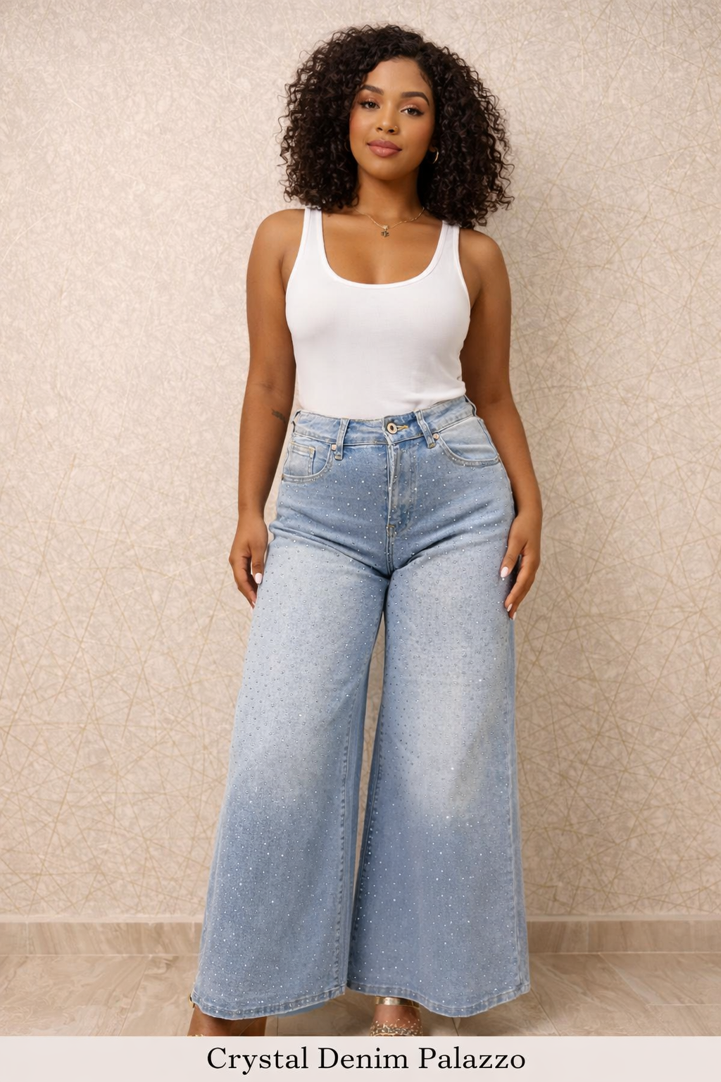 Crystal Denim Palazzo - Marca Italiana 🇮🇹