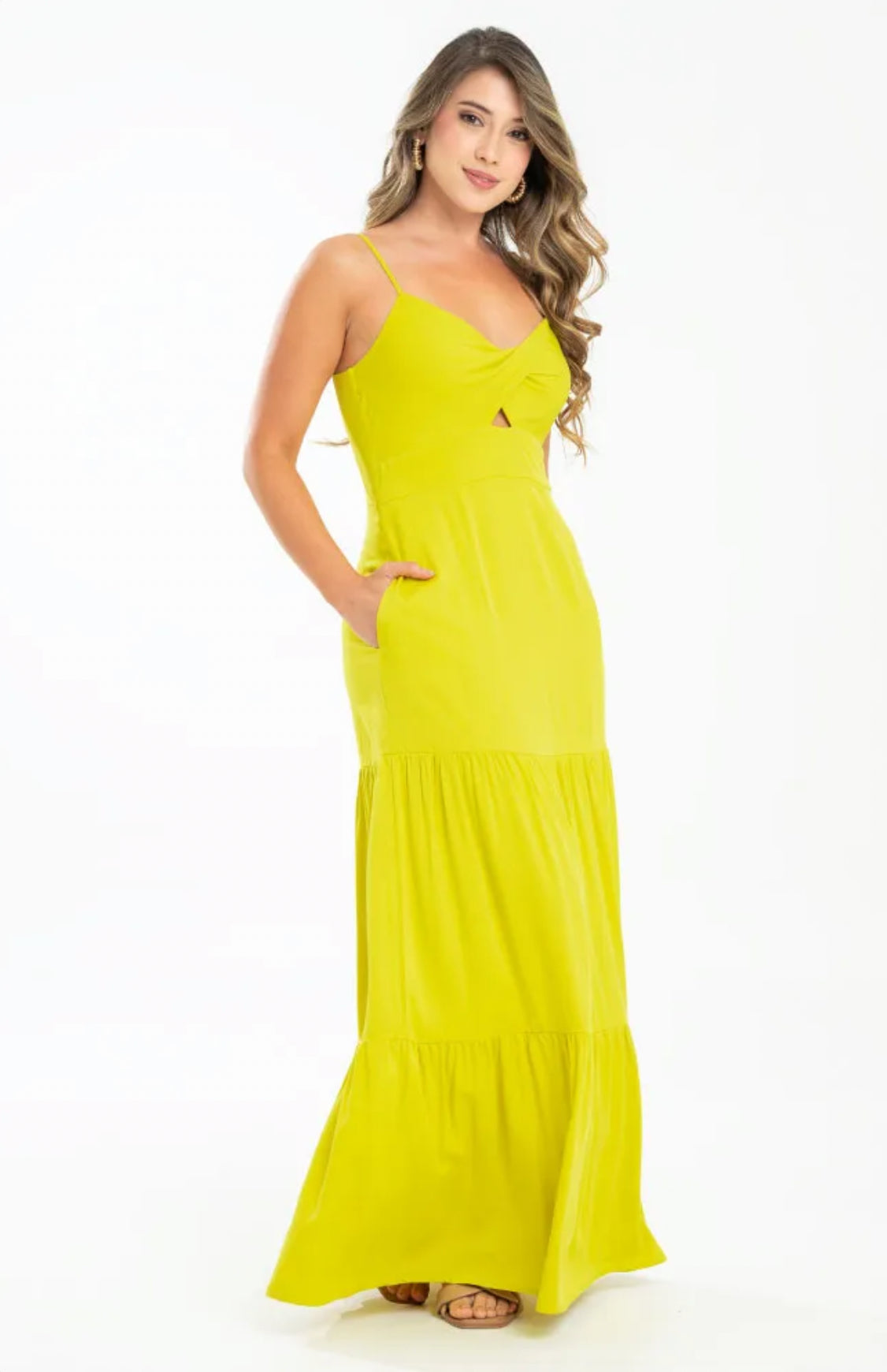 VIVRE – Yellow Maxi Dress with Twist Front Detail