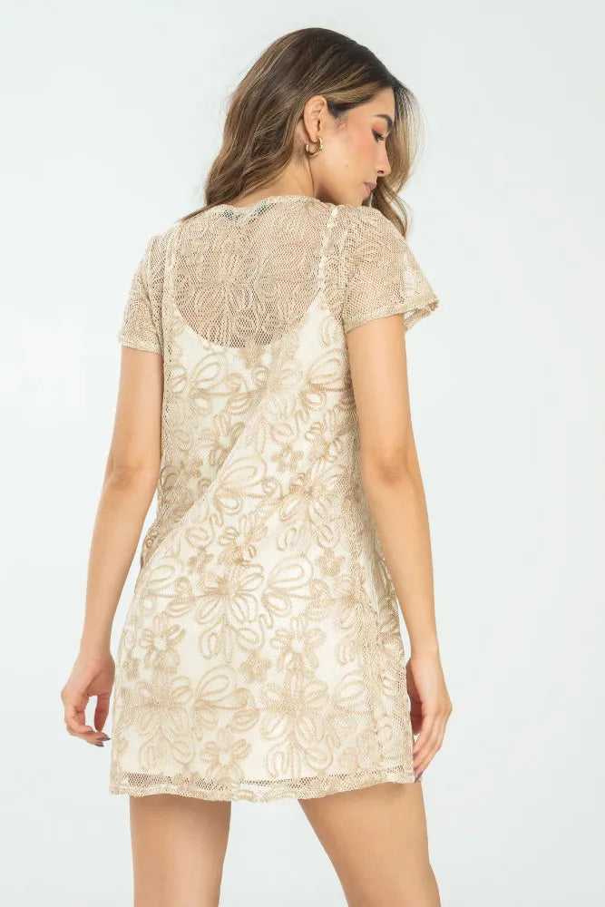 CHLOE – Golden Bloom Sequin Mini Dress