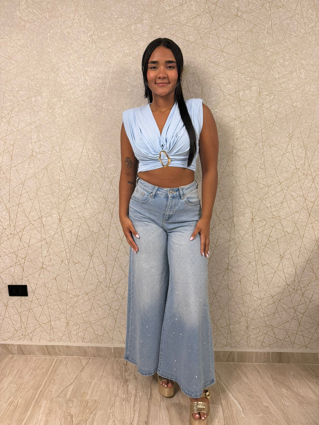 Crystal Denim Palazzo - Marca Italiana 🇮🇹