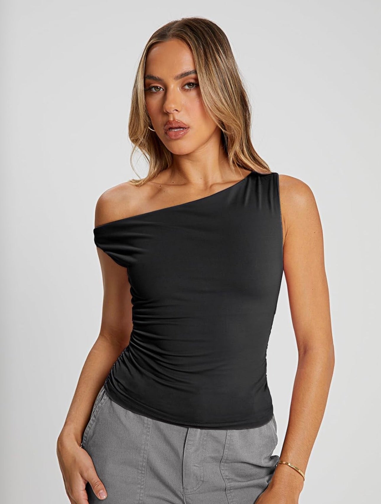 Noir One-Shoulder Top